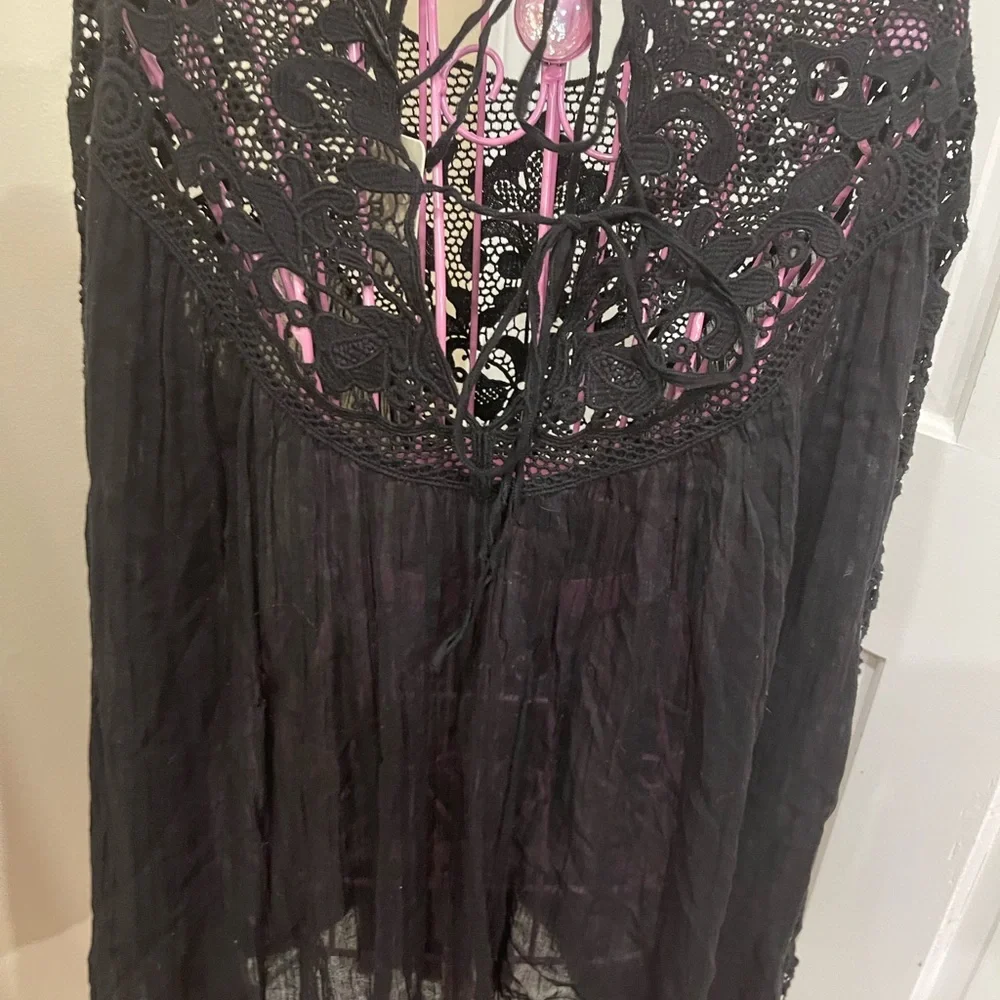 Free People FP ONE Vera Lace Crochet Sleeve Tunic TopXS